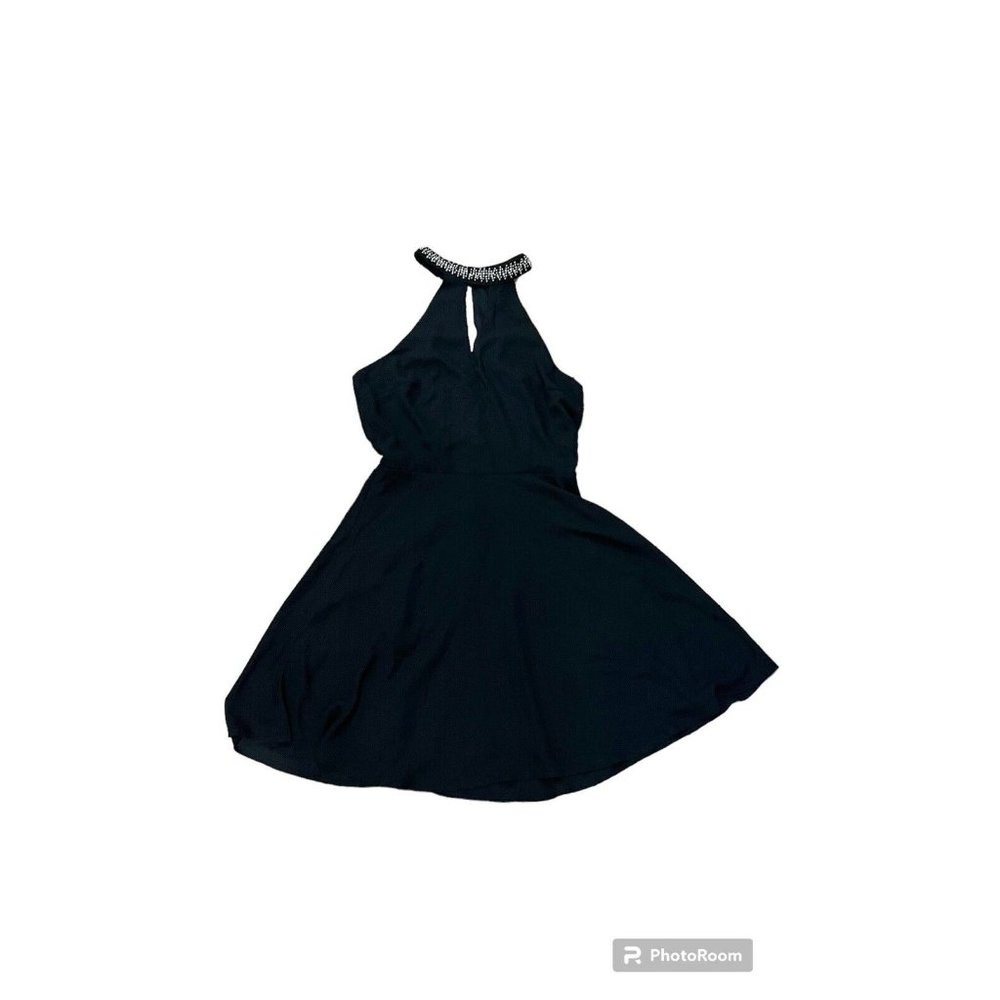 Acemi Black Halter Skater Dress Embellished Neck Cutout A-Line Size M